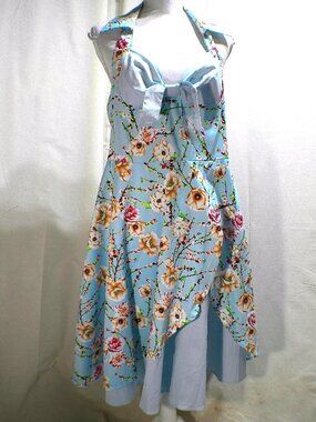 Zaful Sundress Floral Halter Pin Up Blue Floral XXL NWT